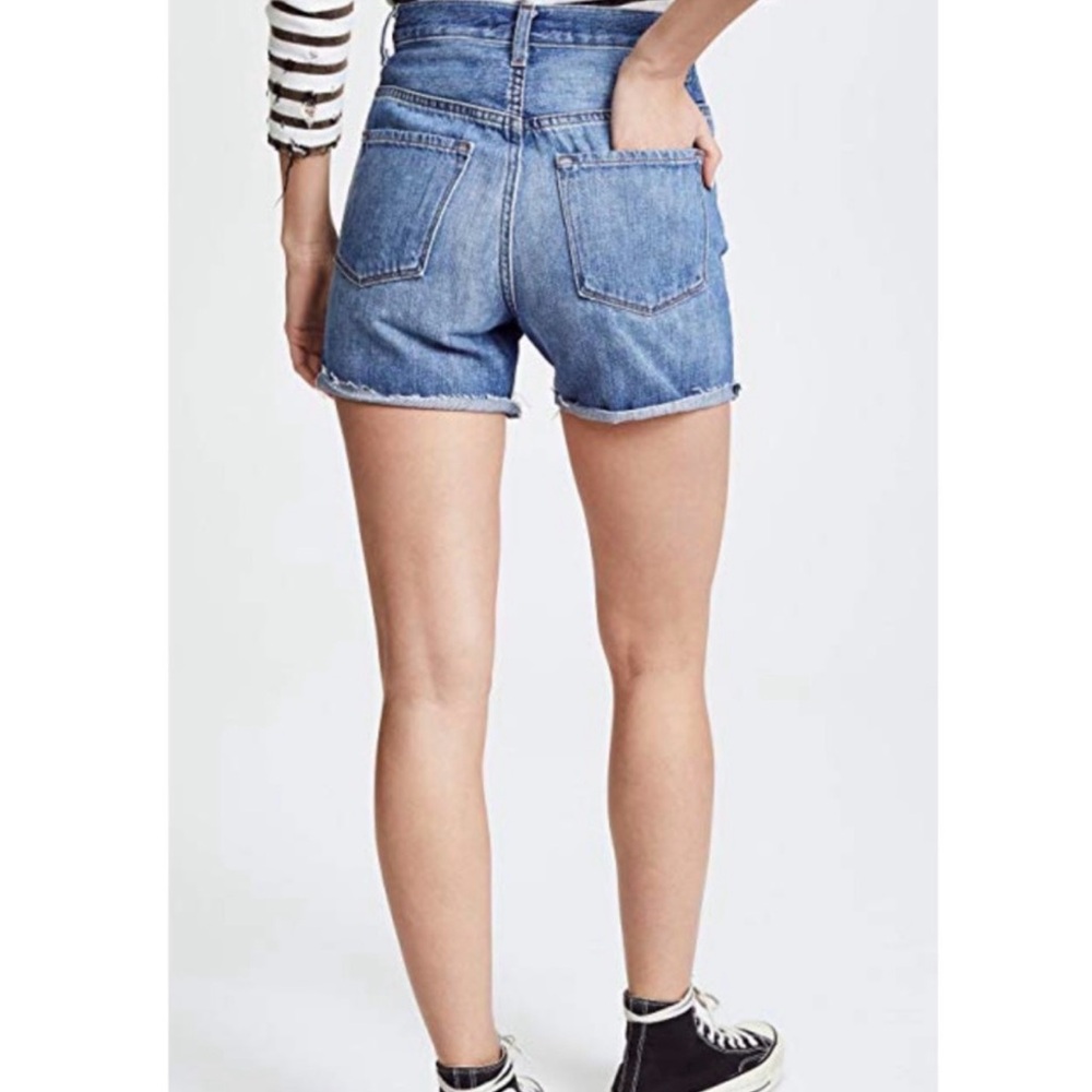 J Brand Blue High Waisted Frayed Hem Distressed Casual Denim Jean Shorts Size 25